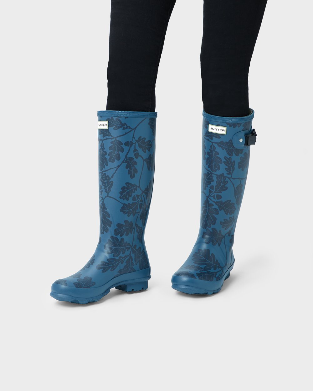 Womens Hunter National Trust Print Norris Field - Tall Rain Boots Blue - 3826-MNUGQ